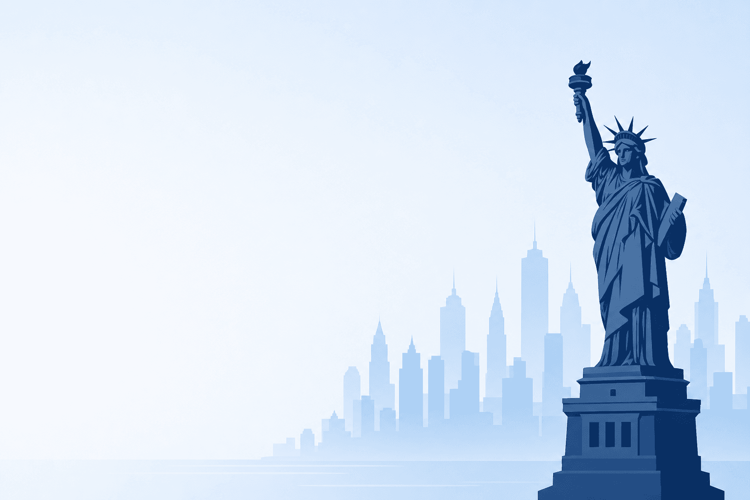 Stylized Statue of Liberty and city skyline illustration